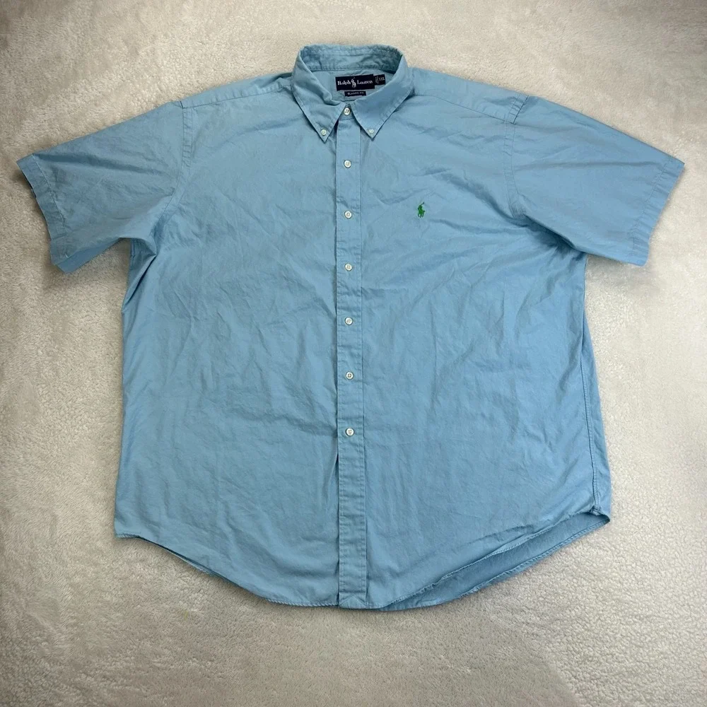 Polo Ralph Lauren Button Down Shirt Mens 2XL Light Blue Short Sleeve Classic Fit